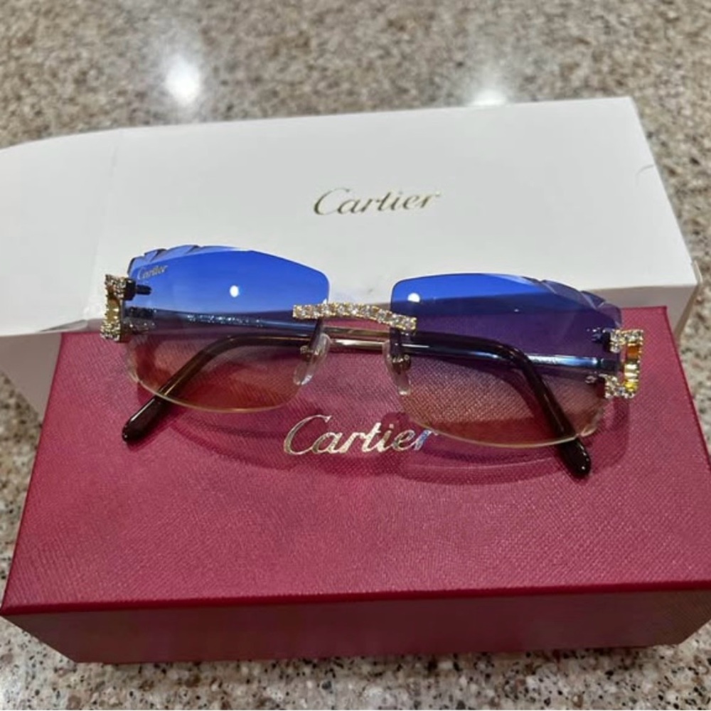 Cartier Blue Rimless Sunglasses